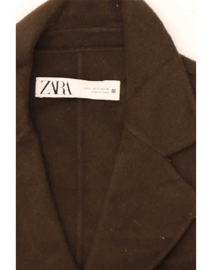 Женский двубортный пиджак оверсайз Zara UK 10, маленький размер, цвет хаки, шерсть