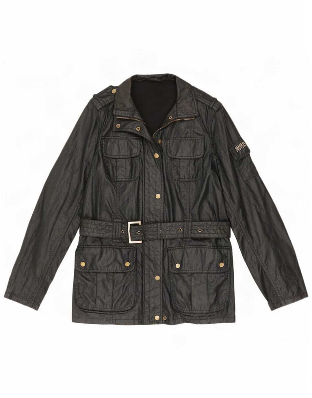 Женская куртка Barbour из искусственной кожи в стиле милитари UK 14, большая, черная, полиэстер