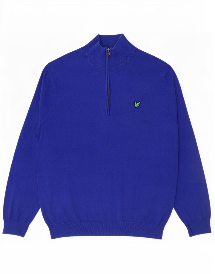 Мужской джемпер с воротником на молнии Lyle & Scott, большой синий хлопковый свитер