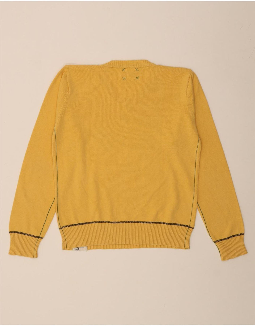 JACK & JONES Mens V-Neck Jumper Sweater Medium Yellow Cotton Vintage Jack & Jones and Second-Hand Jack & Jones from Messina Hembry 
