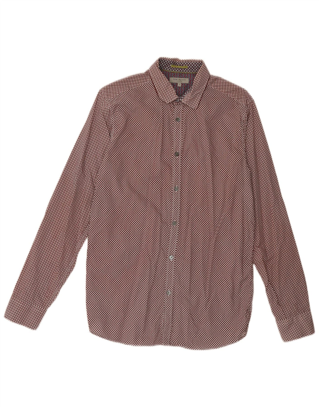 TED BAKER Mens Shirt Size 3 Medium Burgundy Geometric Cotton