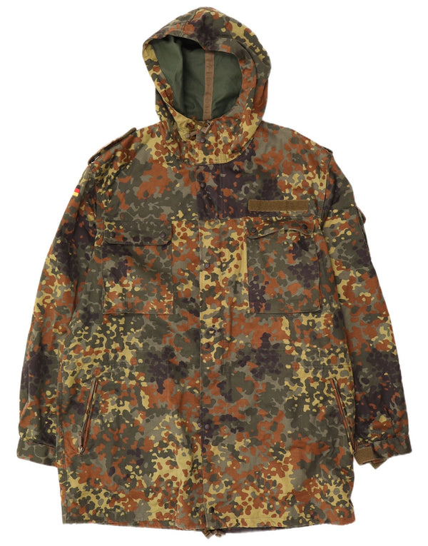 VINTAGE Mens Hooded Military Jacket UK 42 XL Khaki Camouflage Cotton Army