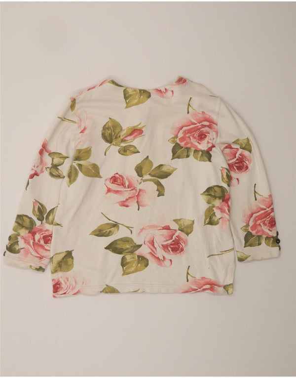 ВИНТАЖНЫЙ женский топ с длинным рукавом, Великобритания, 16, большой размер, белый, хлопковый с цветочным принтом