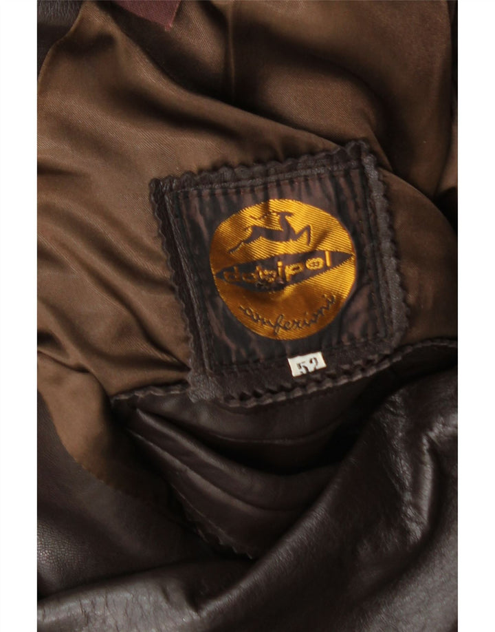 Винтажное женское двубортное кожаное пальто IT 52 2XL Коричневое