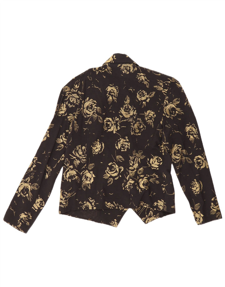 ВИНТАЖНЫЙ женский двубортный пиджак EU 36, маленький черный с цветочным принтом