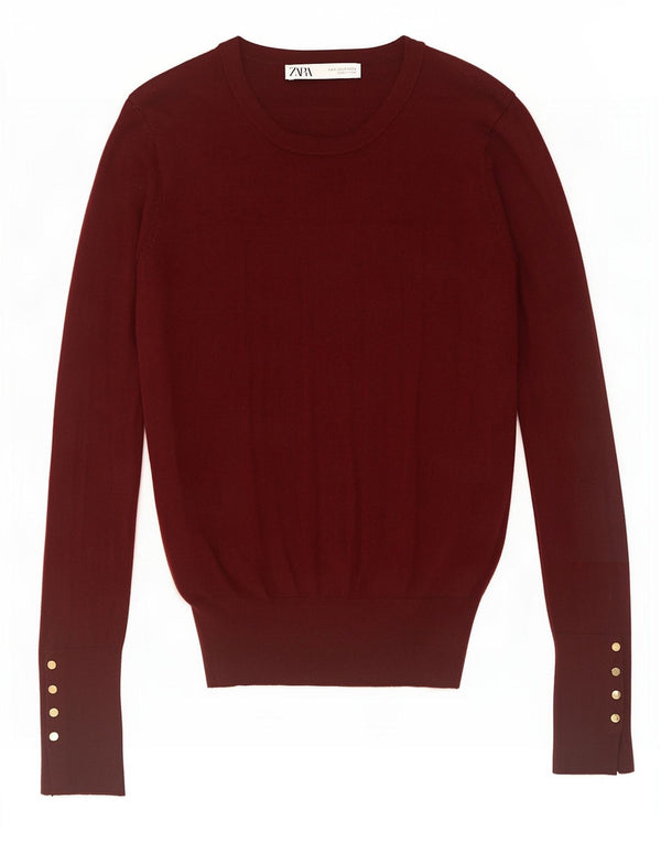 Женский джемпер с круглым вырезом Zara UK 10, маленький бордовый цвет