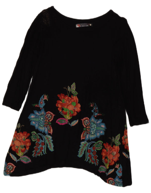 Женская туника с длинным рукавом Desigual UK 12, средний черный цветочный богемный цвет