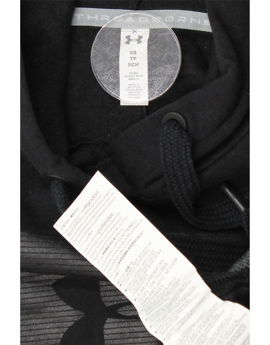 Женский джемпер с капюшоном оверсайз с графическим рисунком UNDER ARMOR UK 6 XS, черный хлопок