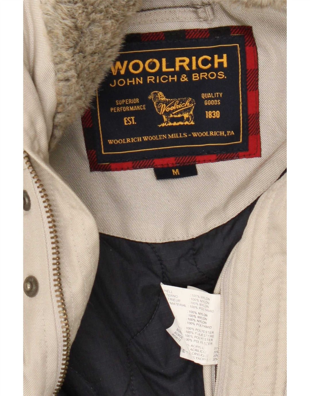 Мужская куртка-бомбер Woolrich с капюшоном UK 38, средний бежевый нейлон