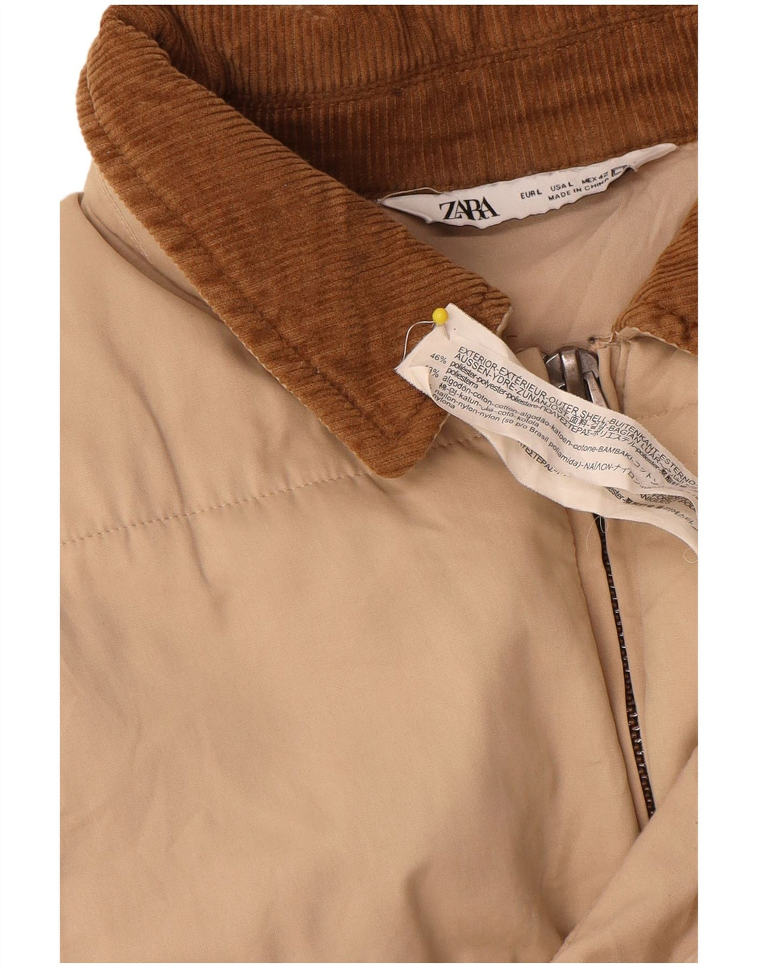 Мужская куртка-бомбер Zara UK 40, большая, бежевая, полиэстер с цветными блоками