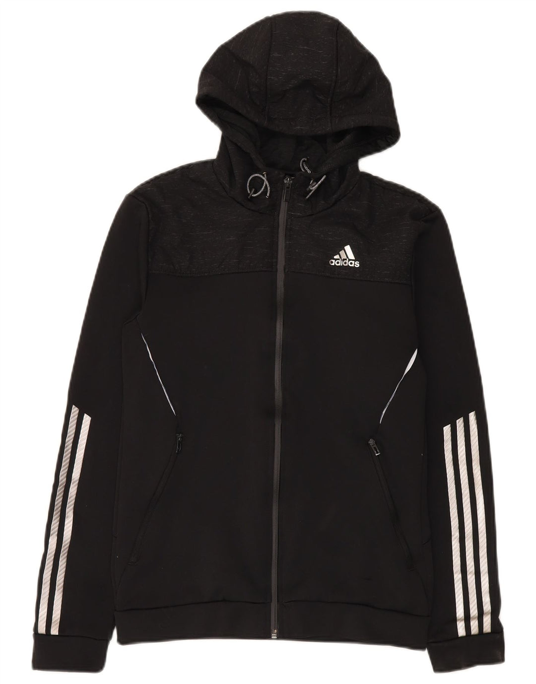 Adidas Мужской свитер с капюшоном на молнии, маленький черный полиэстер