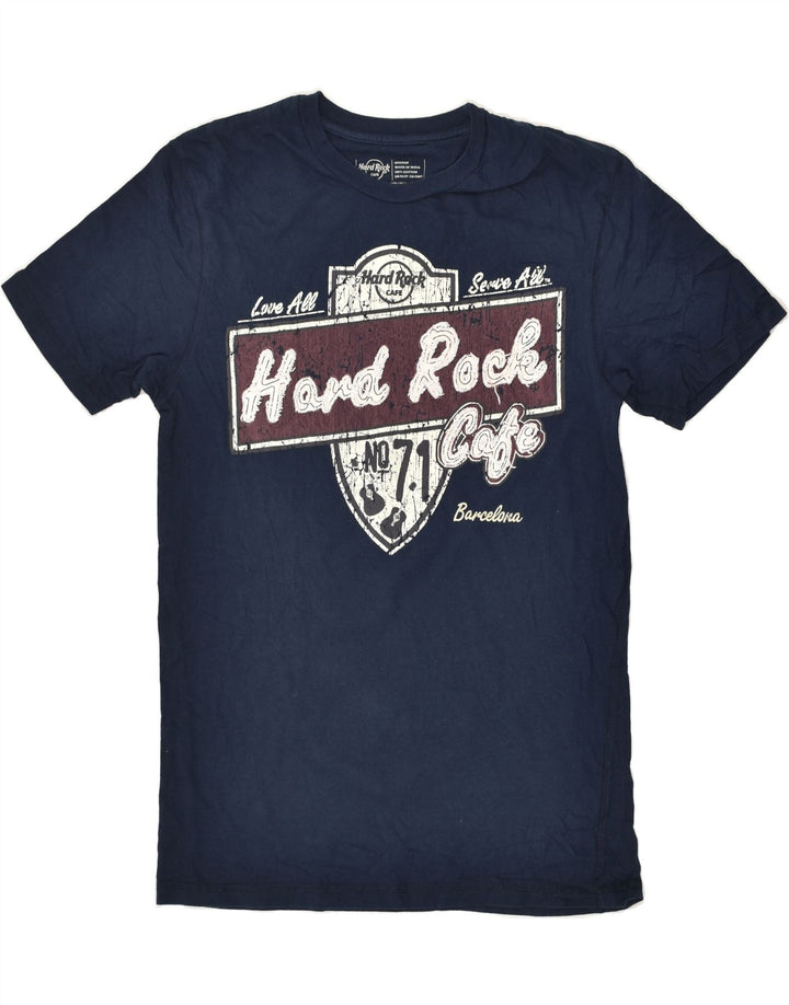 HARD ROCK CAFE Womens Barcelona Graphic T-Shirt Top UK 12 Medium Navy Blue | Vintage Hard Rock Cafe | Thrift | Second-Hand Hard Rock Cafe | Used Clothing | Messina Hembry 