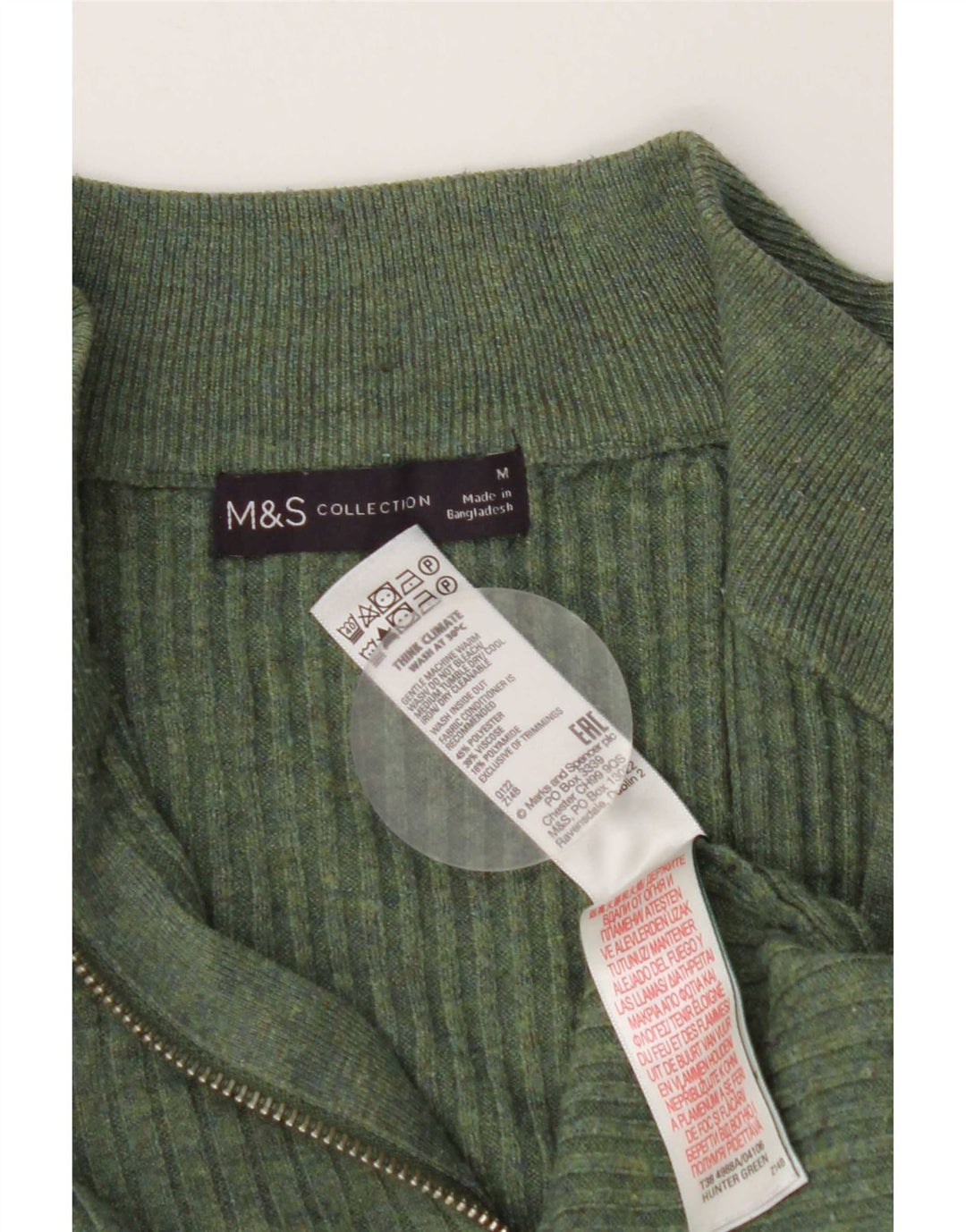 Женский джемпер с воротником на молнии Marks & Spencer UK 14, средний зеленый полиэстер