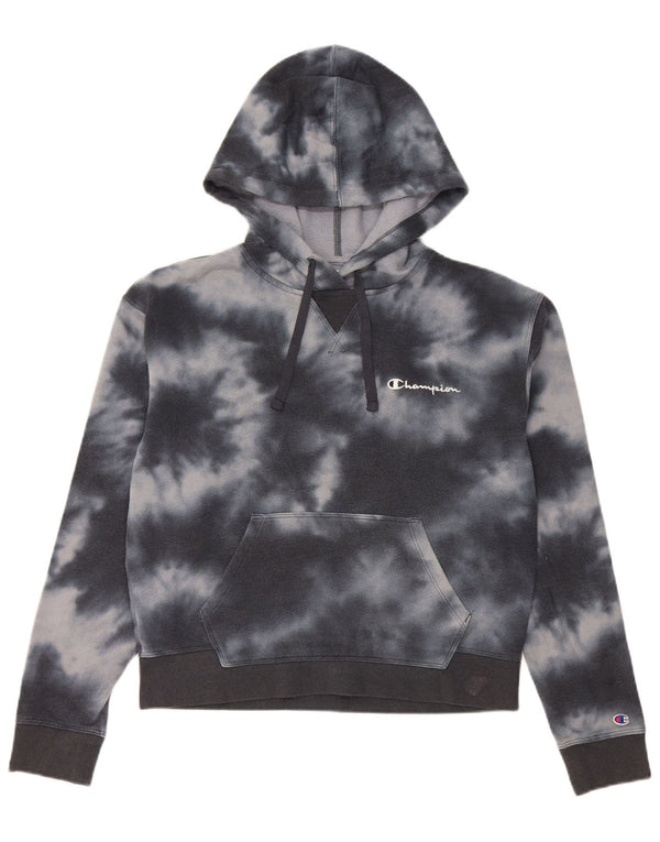Champion Womens Oversized Hoodie Jumper UK 10 Small Blue Tie Dye Cotton