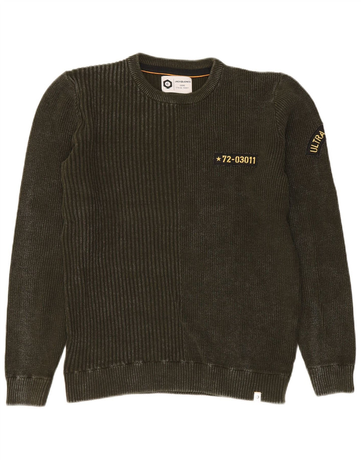 Мужской джемпер с круглым вырезом Jack & Jones, хлопковый свитер среднего зеленого цвета