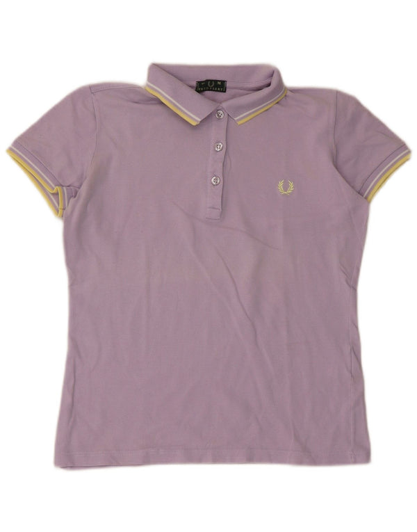Женская укороченная рубашка-поло Fred Perry UK 12, хлопок в фиолетовую полоску среднего размера