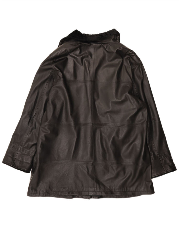 Винтажное женское кожаное пальто UK 24 4XL, черное кожаное