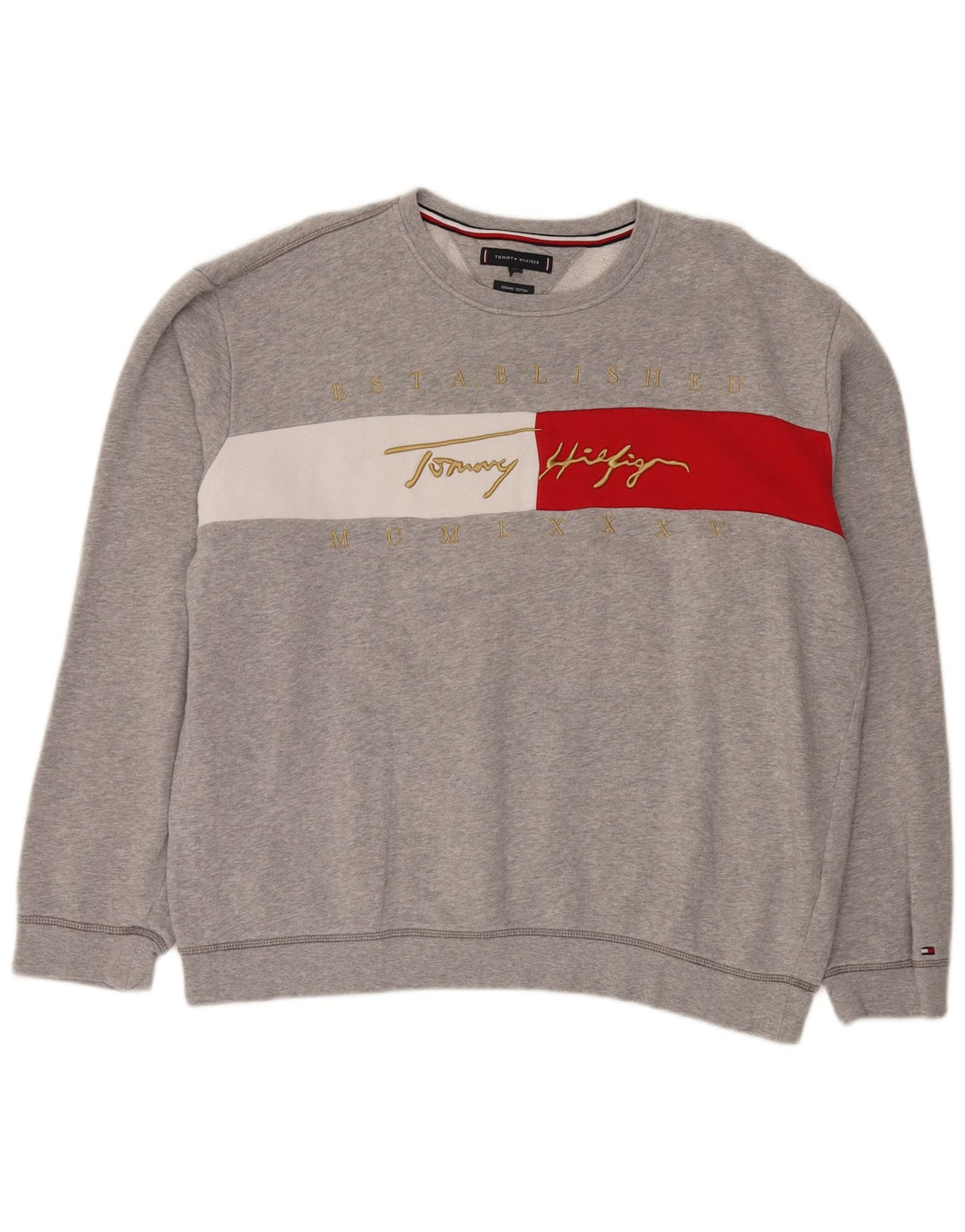 Tommy Hilfiger Мужской свитшот с рисунком, 2XL, серый, хлопок с цветными блоками