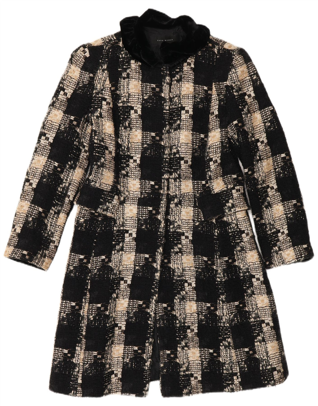 Женское пальто Zara UK 12, среднее черное в клетку, шерстяное