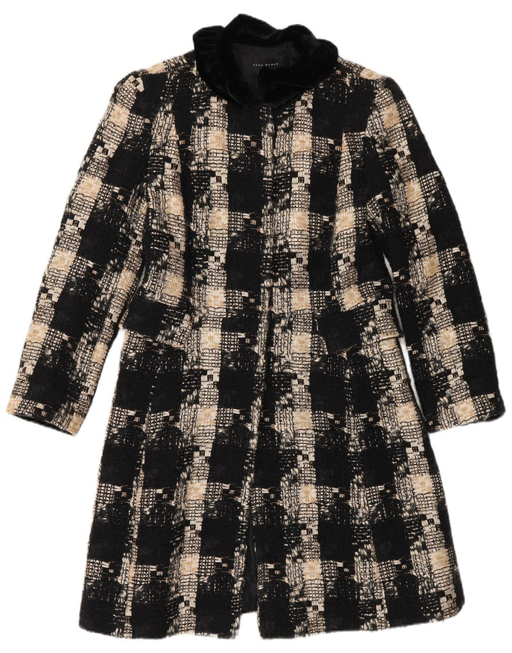 Женское пальто Zara UK 12, среднее черное в клетку, шерстяное