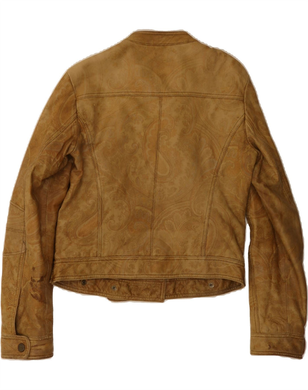 ETRO Womens Jacket IT 42 Medium Brown Paisley Leather Biker Vintage Etro and Second-Hand Etro from Messina Hembry 