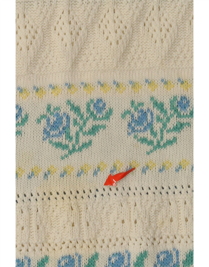 Женский свитер с вырезом «лодочка» VINTAGE IT 46, большой белый акрил с цветочным принтом