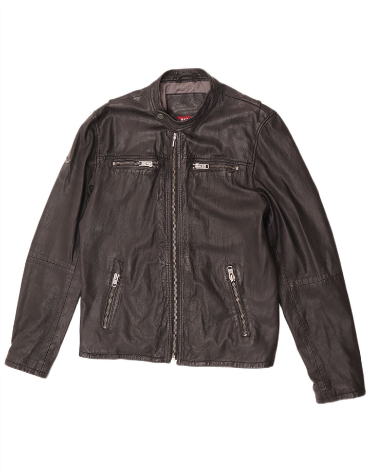 Женская кожаная куртка-гонщик Superdry UK 18 XL, черная кожа