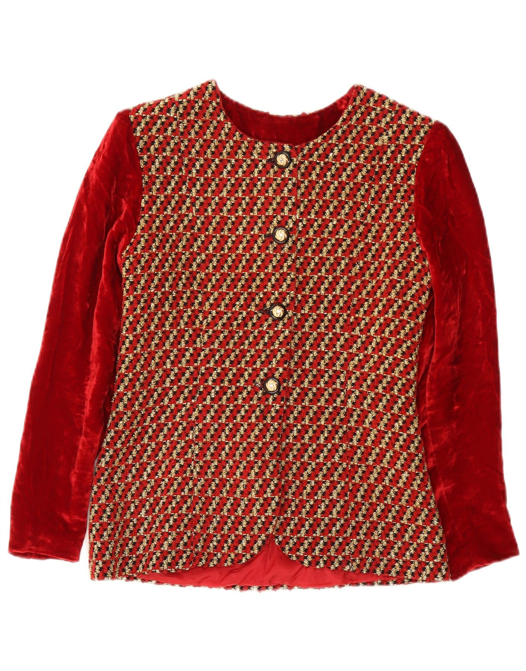 Винтажный женский бархатный пиджак с 4 пуговицами, Великобритания, 8 маленьких красных полосок