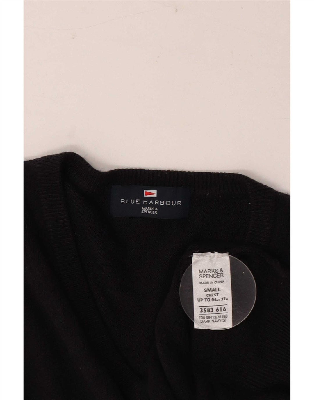 Мужской джемпер с v-образным вырезом Marks & Spencer Blue Harbour, маленький темно-синий