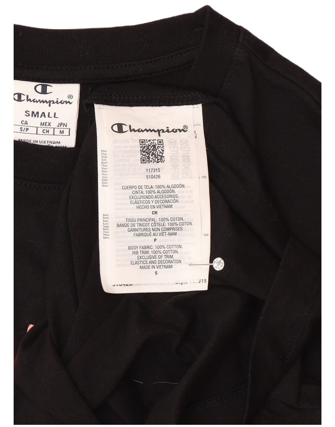 CHAMPION Mens Graphic T-Shirt Top Small Black Cotton