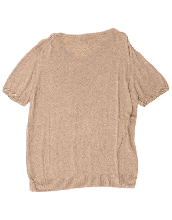 Женский джемпер с короткими рукавами и v-образным вырезом Zara UK 18 XL, бежевый в крапинку