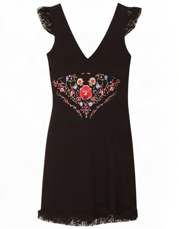 Женское платье трапециевидного силуэта с графическим рисунком Desigual UK 18 XL, черное с цветочным принтом