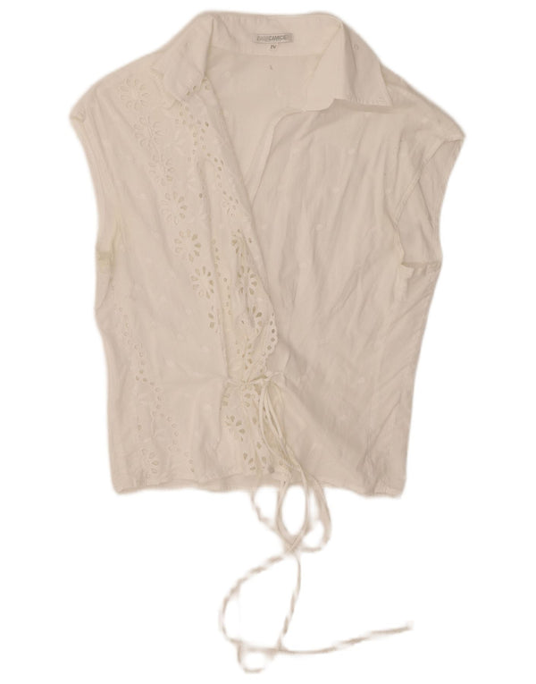 Женская блузка-рубашка без рукавов с запахом Naracamicie UK 12, средний белый цвет