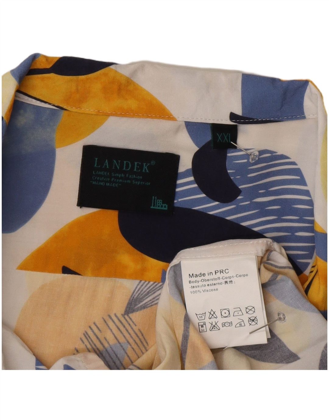 Винтажная мужская рубашка с коротким рукавом 2XL, разноцветная вискоза с цветочным принтом