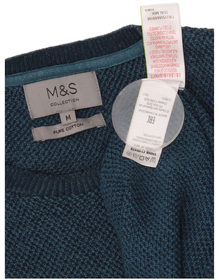 Мужской джемпер с круглым вырезом Marks & Spencer, средний синий хлопковый свитер