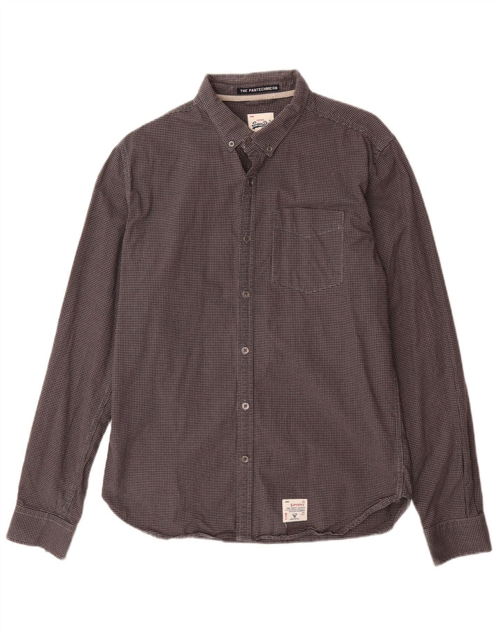 SUPERDRY Mens Flannel Shirt Large Grey Gingham Cotton