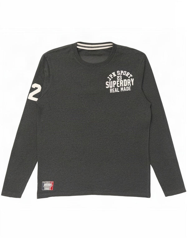 Мужской топ с рисунком Superdry с длинным рукавом 2XL, серый хлопок