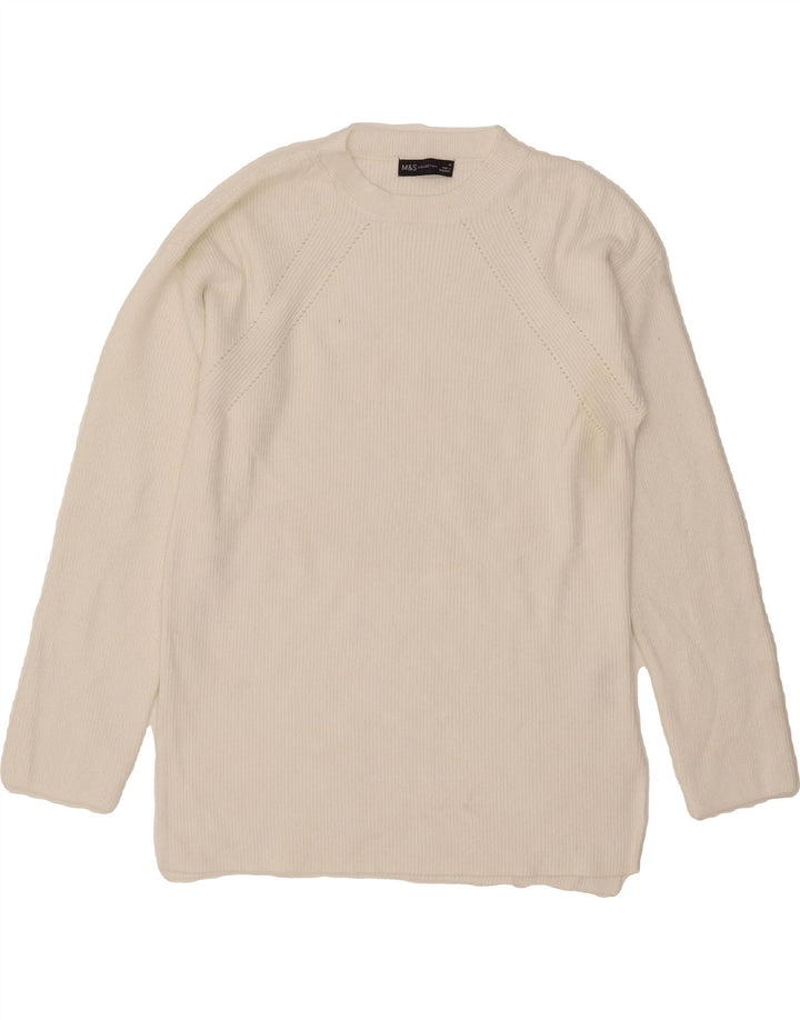MARKS & SPENCER Womens Crew Neck Jumper Sweater UK 12 Medium White Viscose Vintage Marks & Spencer and Second-Hand Marks & Spencer from Messina Hembry 