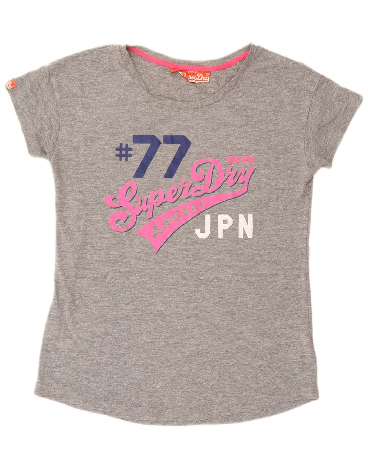 Женская футболка с рисунком Superdry Top UK 14, большой серый хлопок