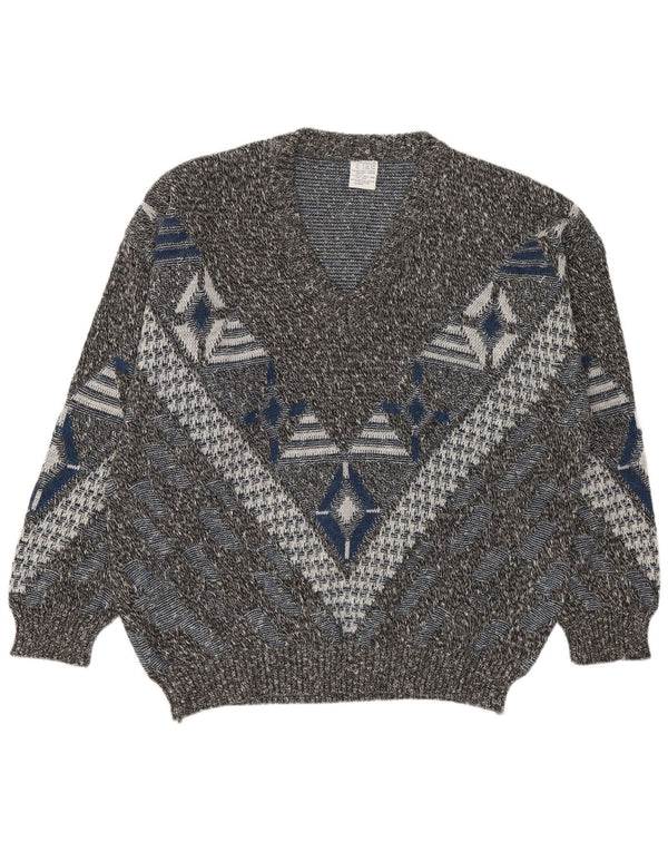 ВИНТАЖНЫЙ мужской джемпер с v-образным вырезом, Великобритания, 46/48, 2XL, разноцветный, с геометрическим рисунком