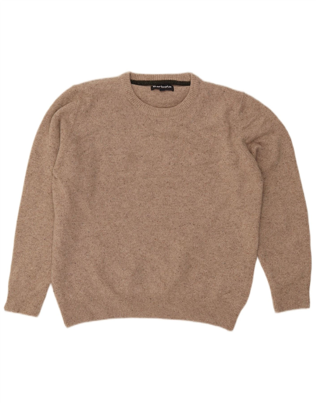 Мужской джемпер с круглым вырезом Barbour, большой бежевый шерстяной свитер в крапинку