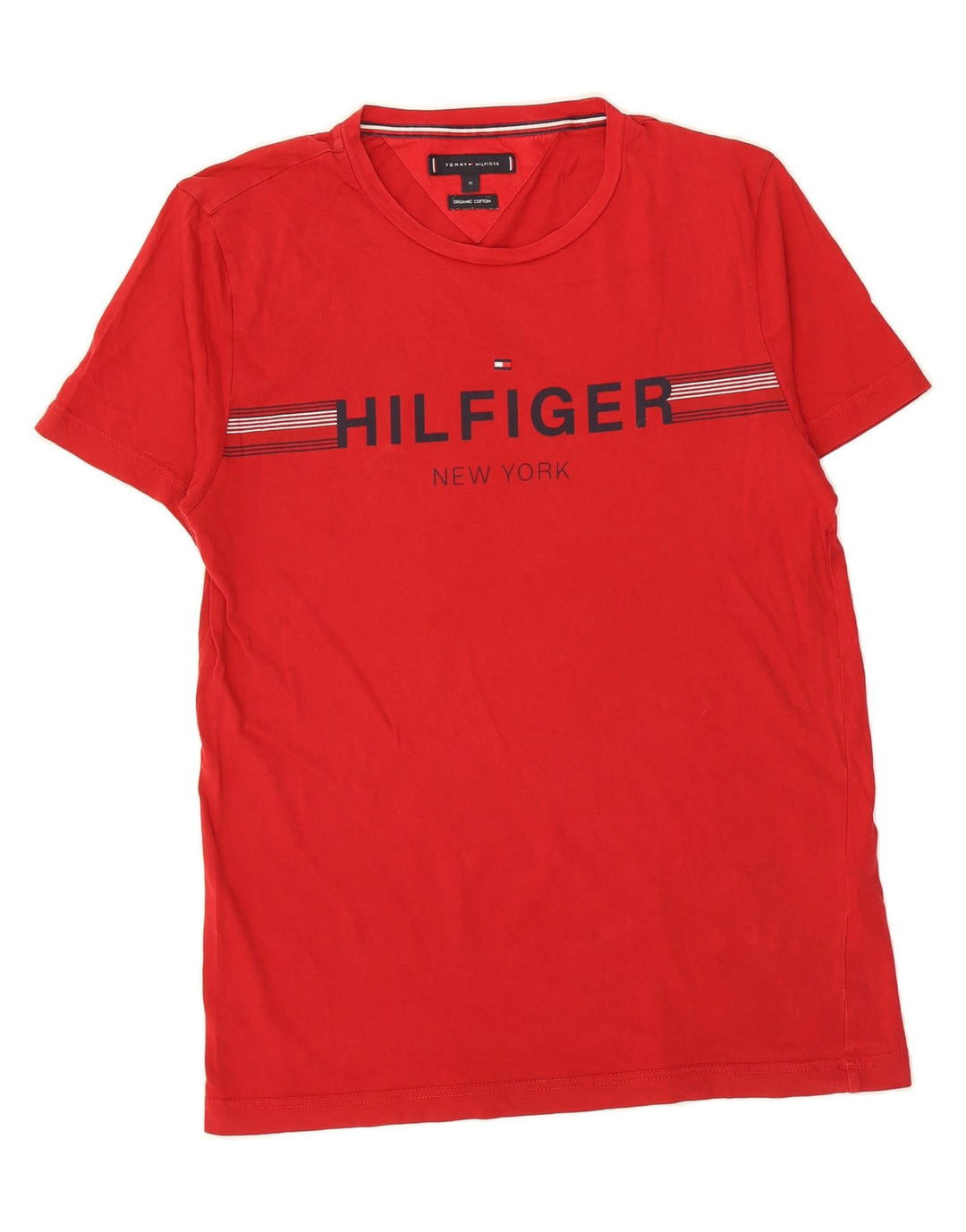 TOMMY HILFIGER Mens Graphic T-Shirt Top Medium Red Cotton Vintage Tommy Hilfiger and Second-Hand Tommy Hilfiger from Messina Hembry 