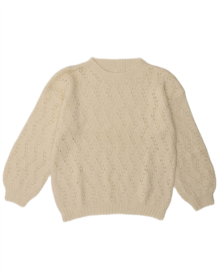 VINTAGE Womens Crew Neck Jumper Sweater UK 14 Medium Off White