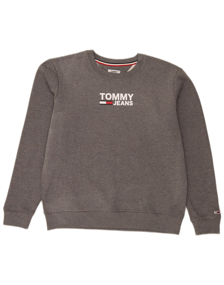 Мужской свитшот с рисунком Tommy Hilfiger, большой серый хлопковый джемпер