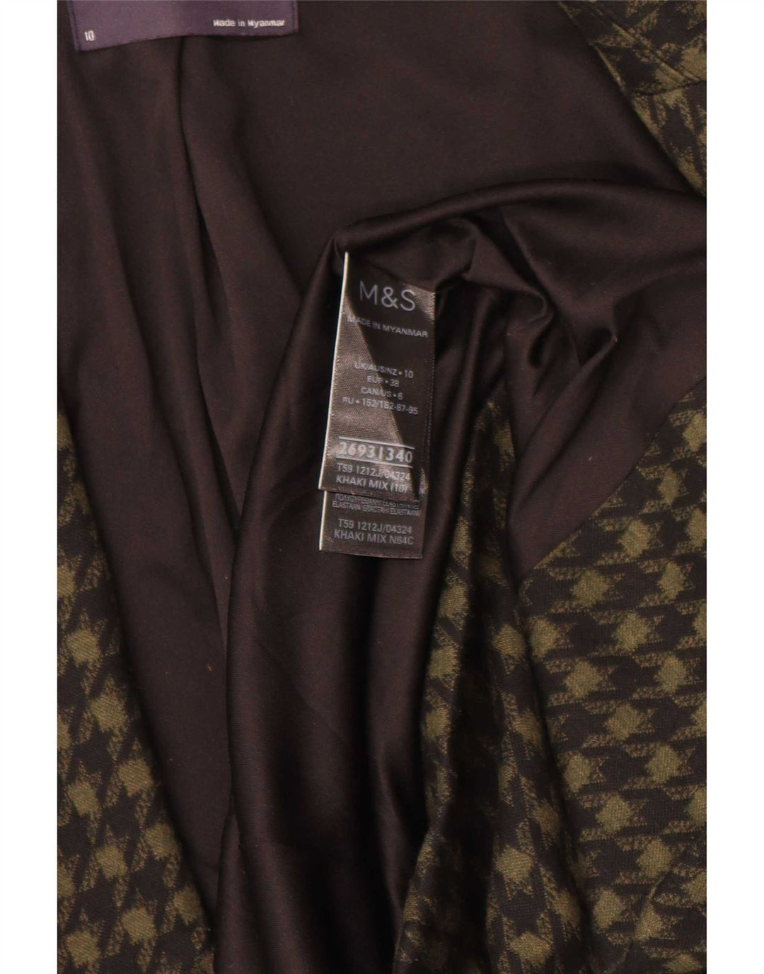 Женский открытый пиджак Marks & Spencer UK 10, маленький, хаки, узор "гусиные лапки"