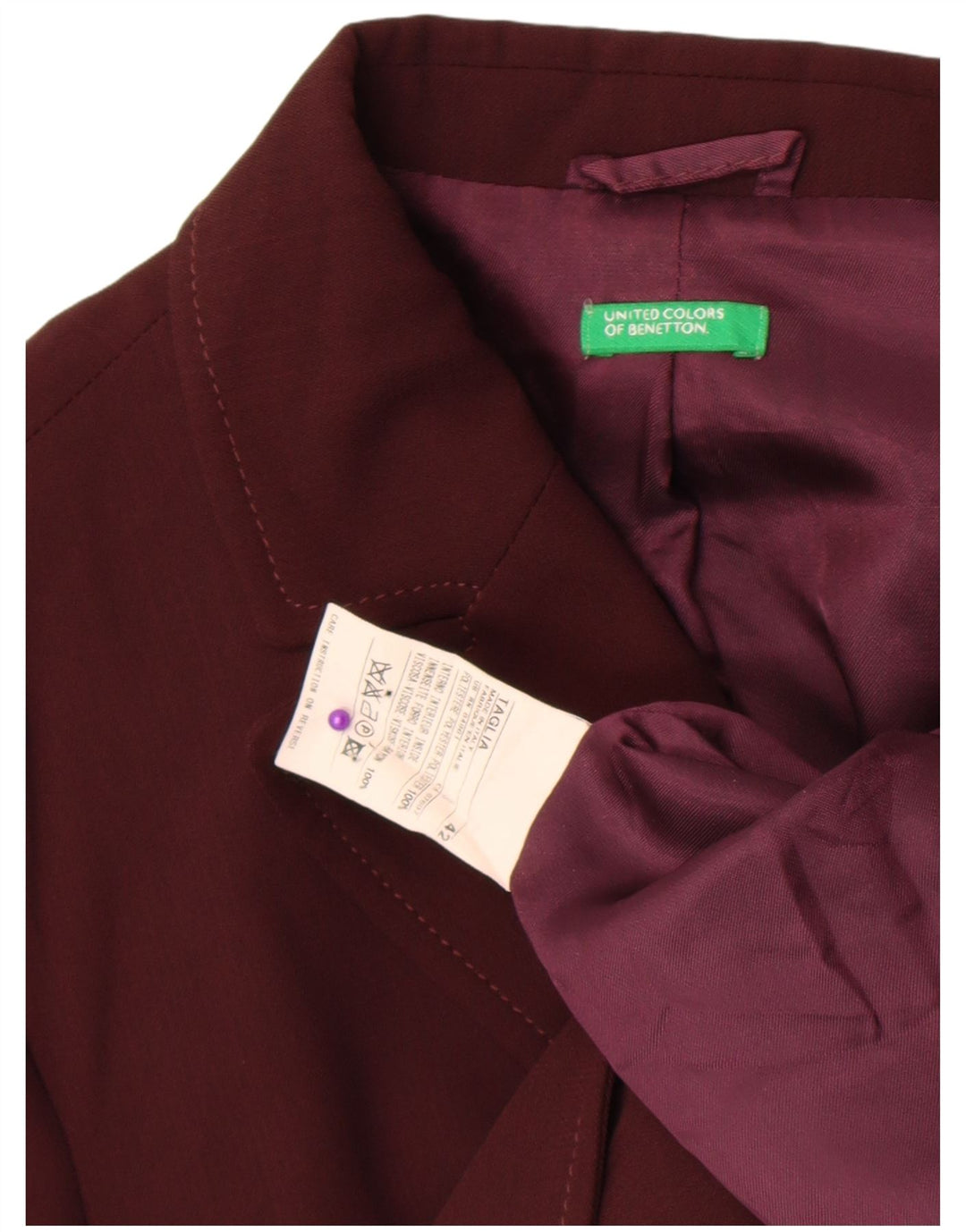 Женский пиджак на 2 пуговицах Benetton IT 42, средний бордовый, вискоза