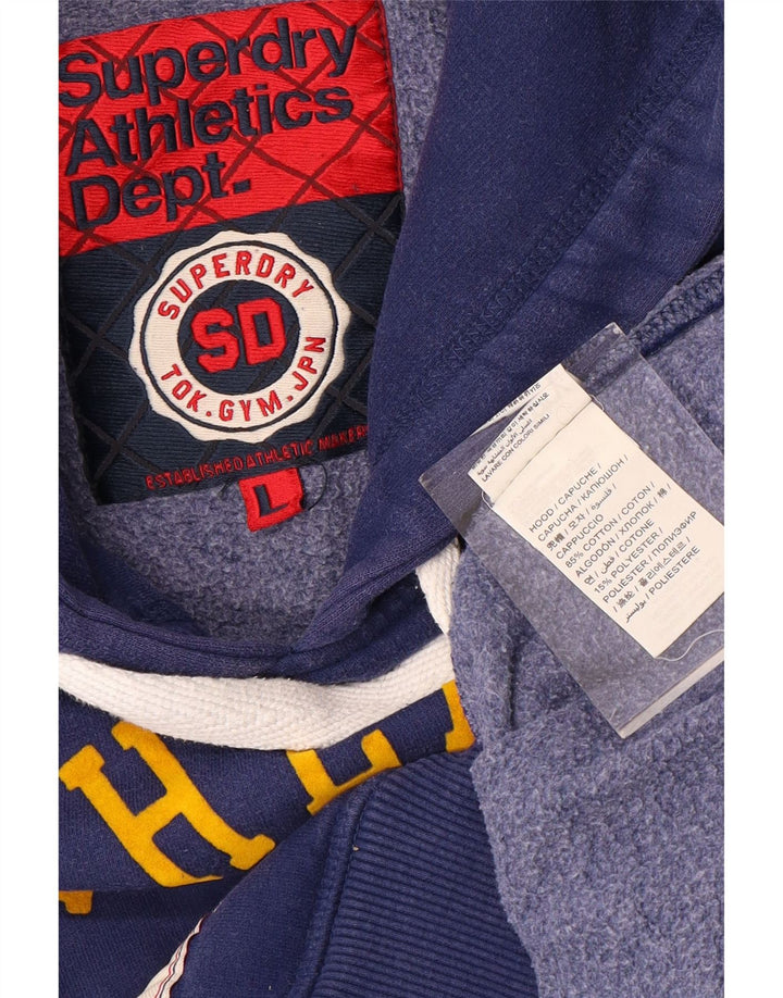 SUPERDRY Мужской джемпер с капюшоном с рисунком, большой синий, хлопок