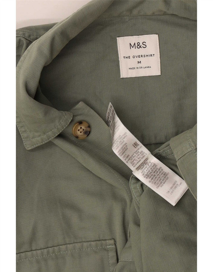 Мужская рубашка-рубашка Marks & Spencer из хлопка среднего зеленого цвета