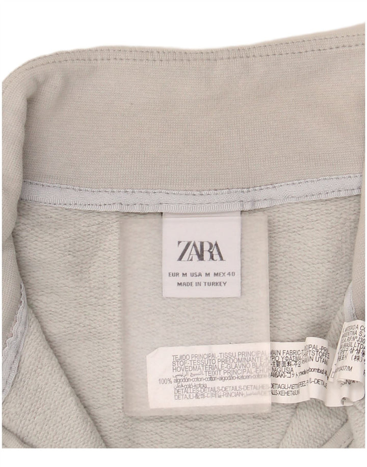 Женский свободный свитшот с воротником на молнии Zara UK 14, хлопковый средний серый цвет