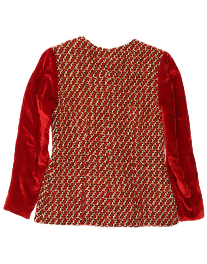 Винтажный женский бархатный пиджак с 4 пуговицами, Великобритания, 8 маленьких красных полосок